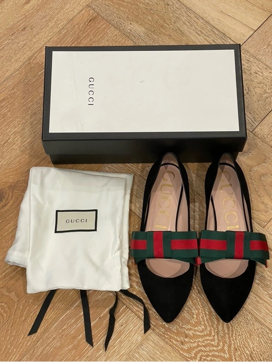 Gucci Shoes - Authentic New Gucci Suede Bow Ballet Flat Black 8.5 38.5 $795